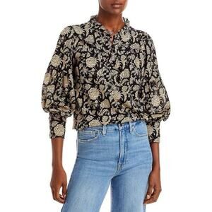 Sundays Camelia Black Floral Ruffle Collar Top Blouse Shirt Size‎ Large